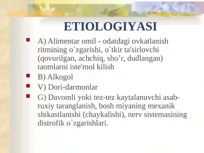 Oshqozon yara kasalligi etiopatogenezi 3