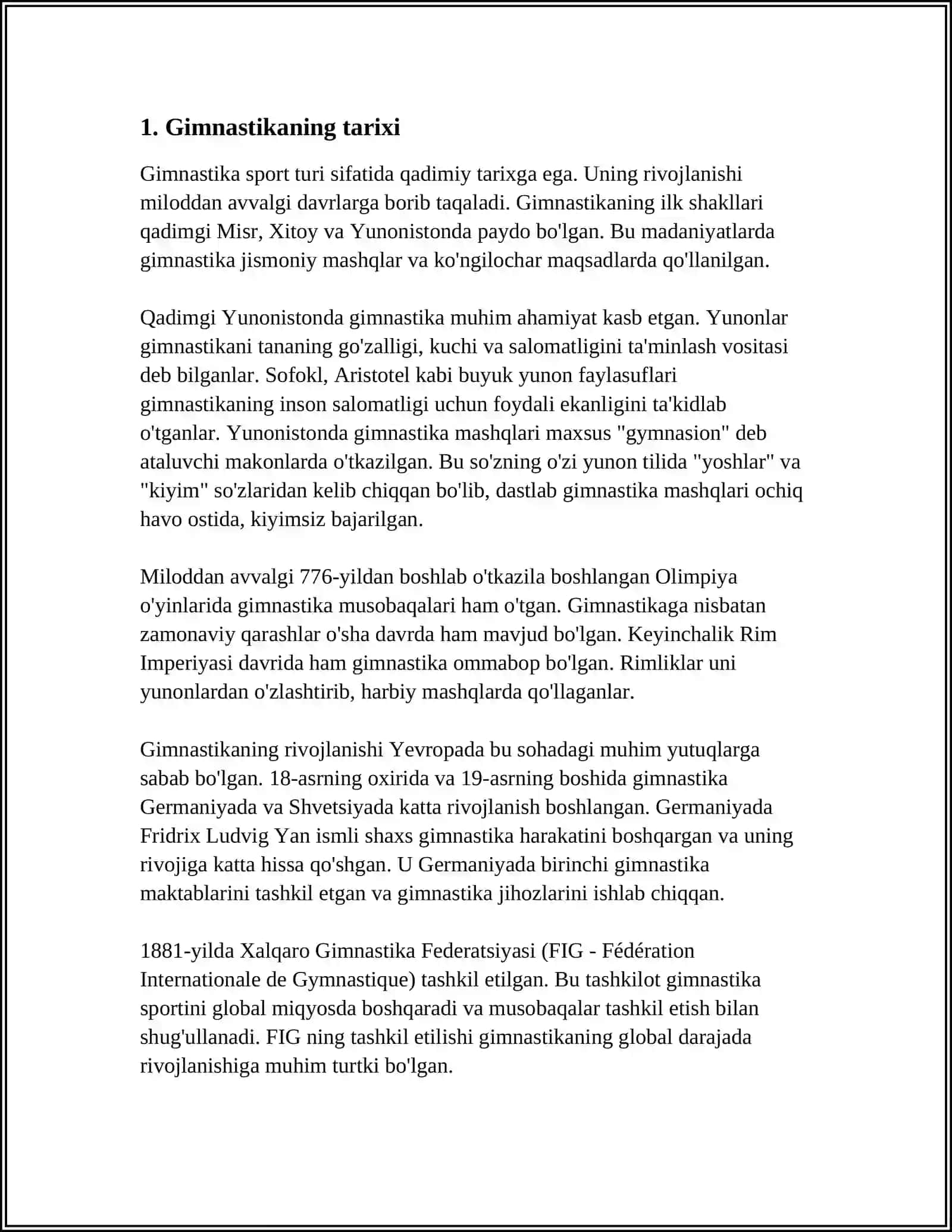 MUSTAQIL ISH Mavzu: GIMNASTIKA VA UNING TURLARI 3