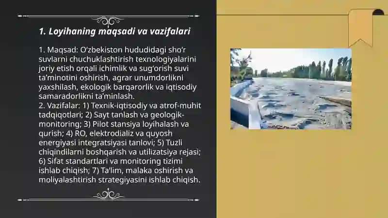 Oʻzbekiston hududidagi shoʻr suvlarni chuchuklashtirish goʻyasini yaratish 3