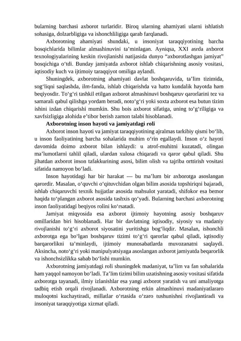 Axborotlarning asosiy xususiyatlari va tavsifnomasi 3