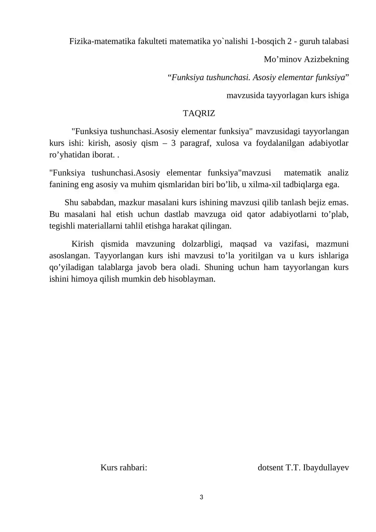 Funksiya tushunchasi. Asosiy elementar funksiyalar 3