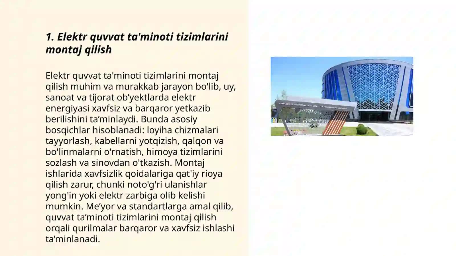 Elektr quvvat ta'minoti tizimlarini montaj qilish 3