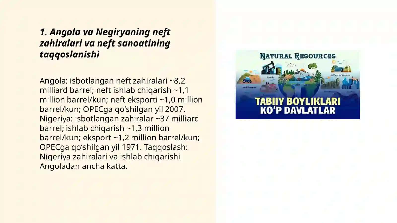 Angola va Negiryaning tabiiy boyliklar taqoslash 3