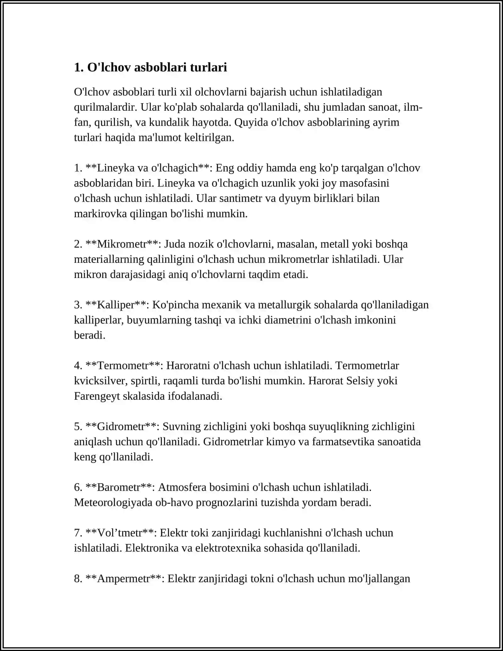 TAJRIBALAR VA O'LCHOV ASBOBLARI.O'LCHASH 3