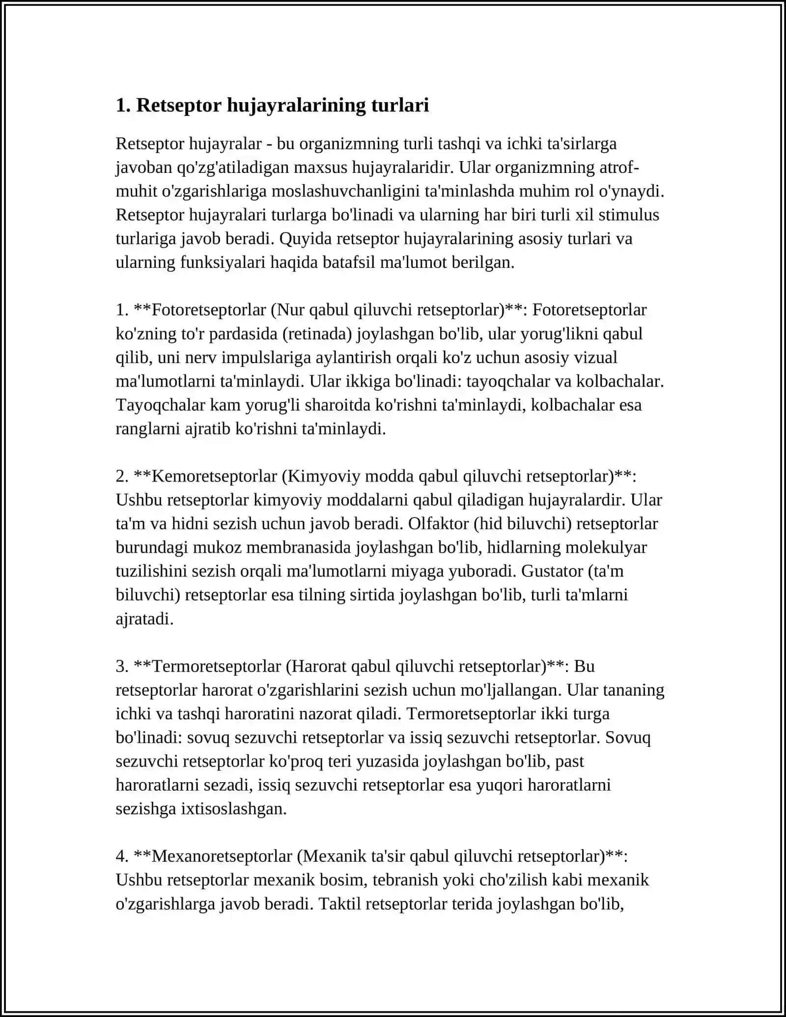 RETSEPTSIYA RECEPTOR HUJAYRALAR TUZILISHI VA FAOLIYATI 3