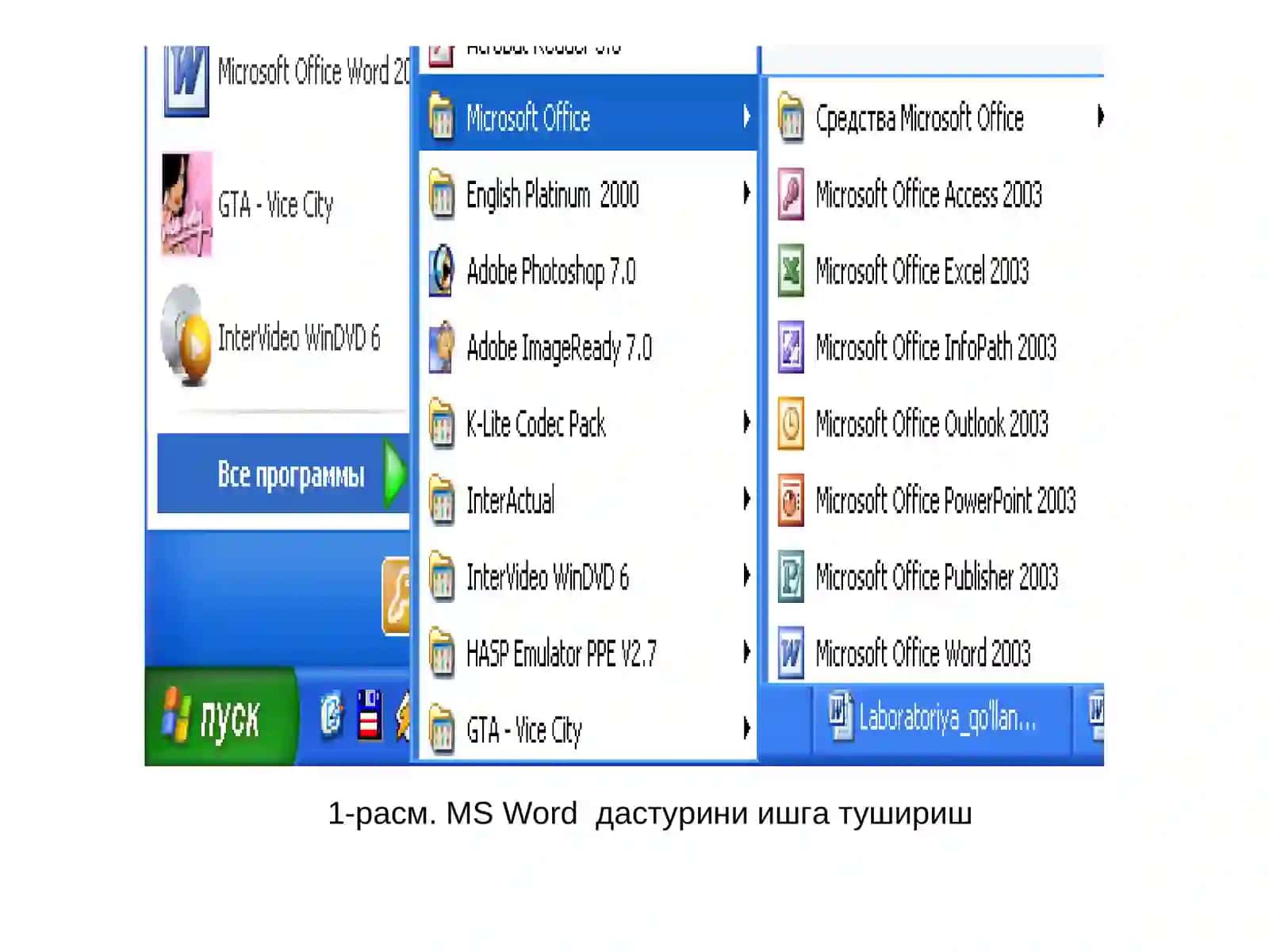 Матнли хужжатлар яратиш (Microsoft Word) 3