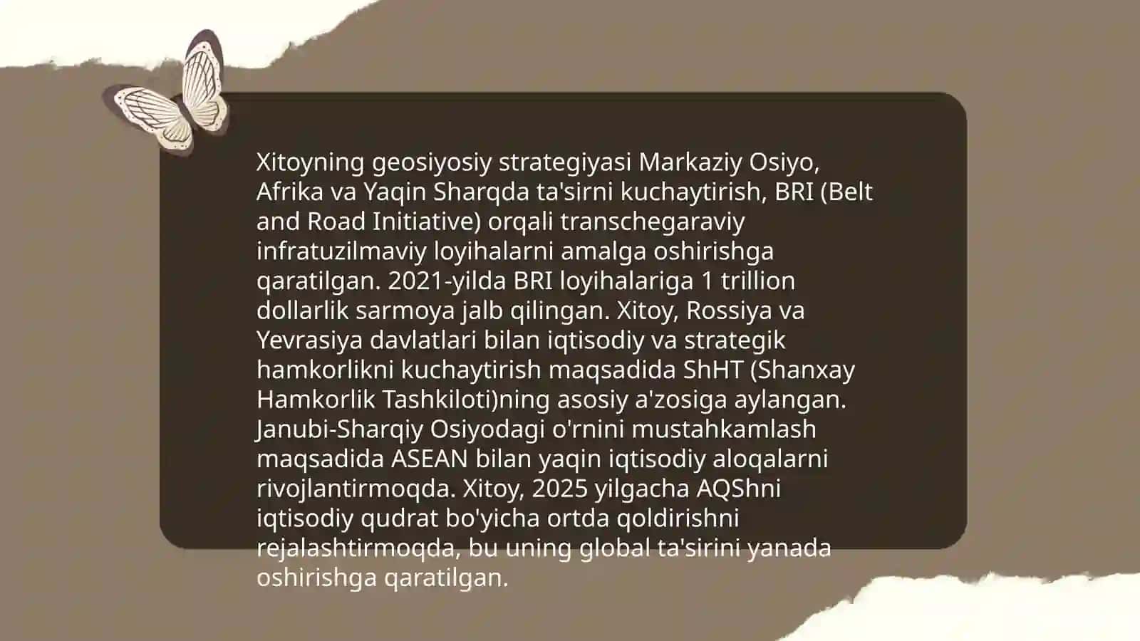 Xitoyning geosiyosiy yuksalishi va,Bir makon, bir yo'l tadhabbusi 3