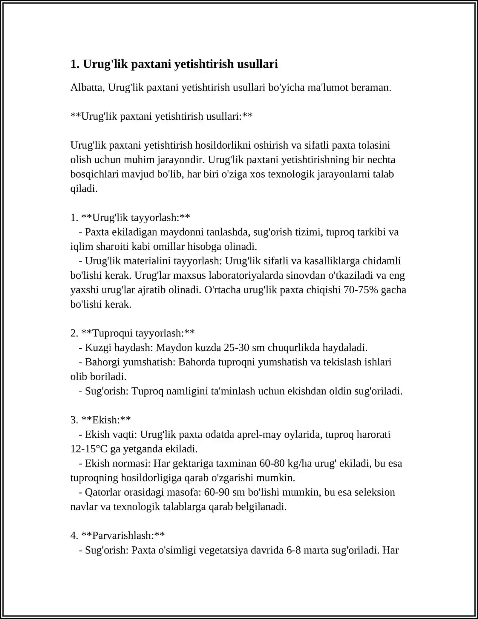 URUG’LIK PAXTANI DASTLABKI TEXNALOGIK RELAMENTI BILAN TANISHISH 3