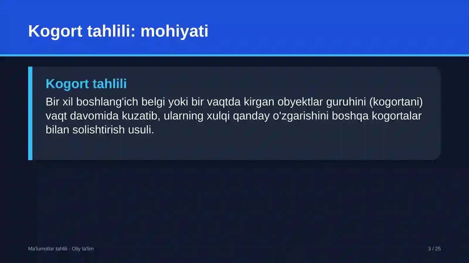un yorma sanoatida kogort tahlilini o'tkazish 1726 3