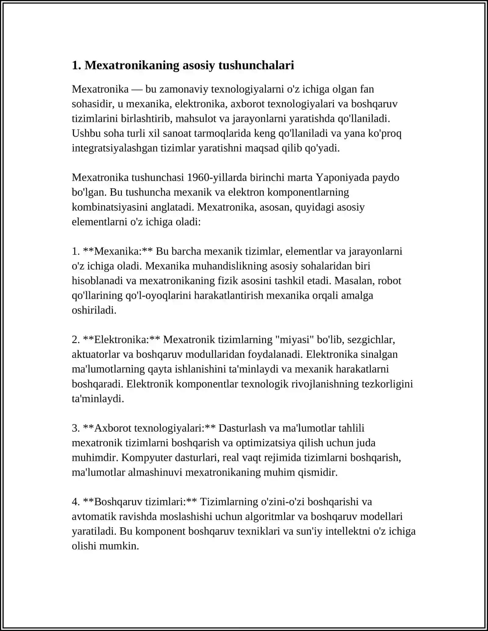 MUSTAQIL ISH Mavzu: MEXATRON MODULLAR TASNIFI 3
