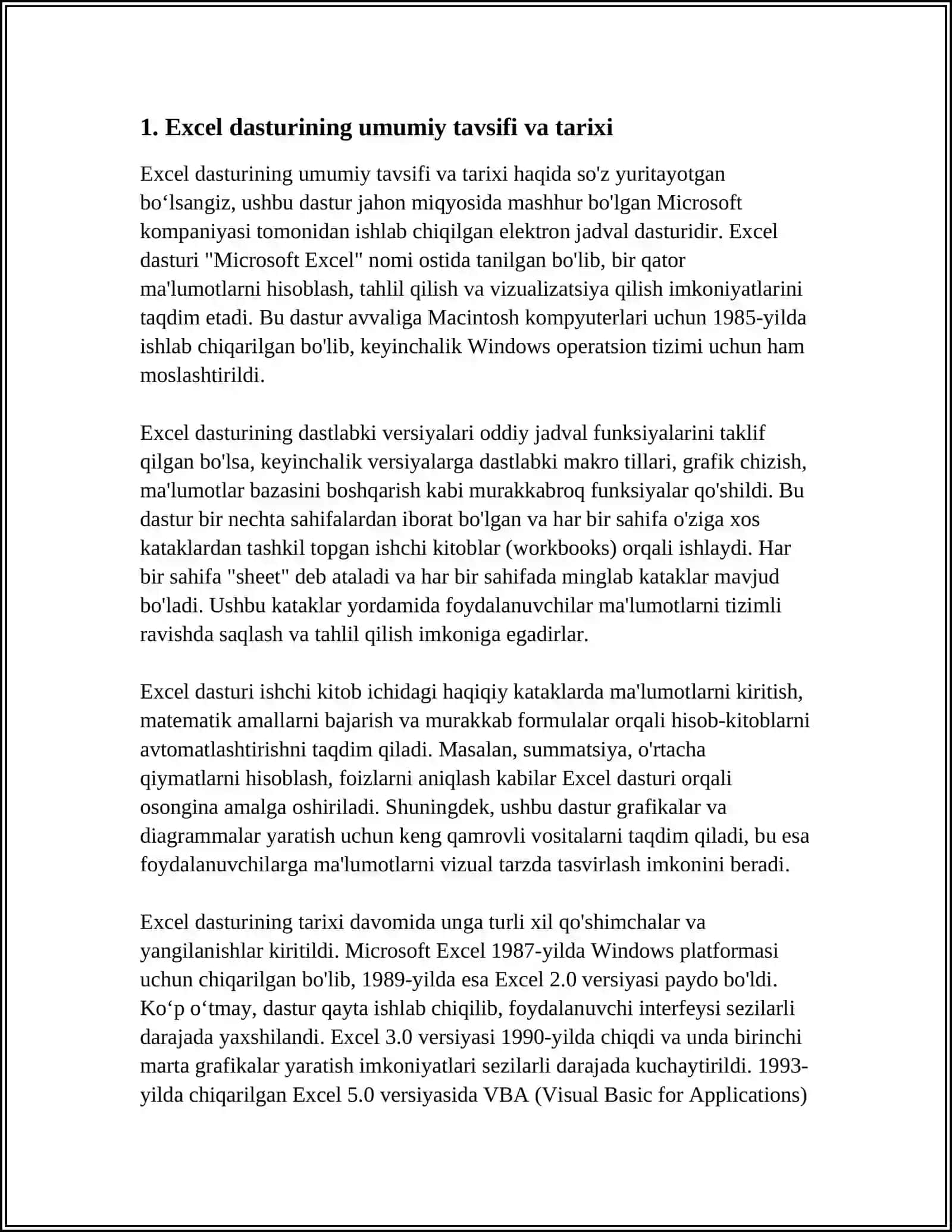 EXCEL DASTURI XAQIDA TO'LIQ MA'LUMOT YOZING 3