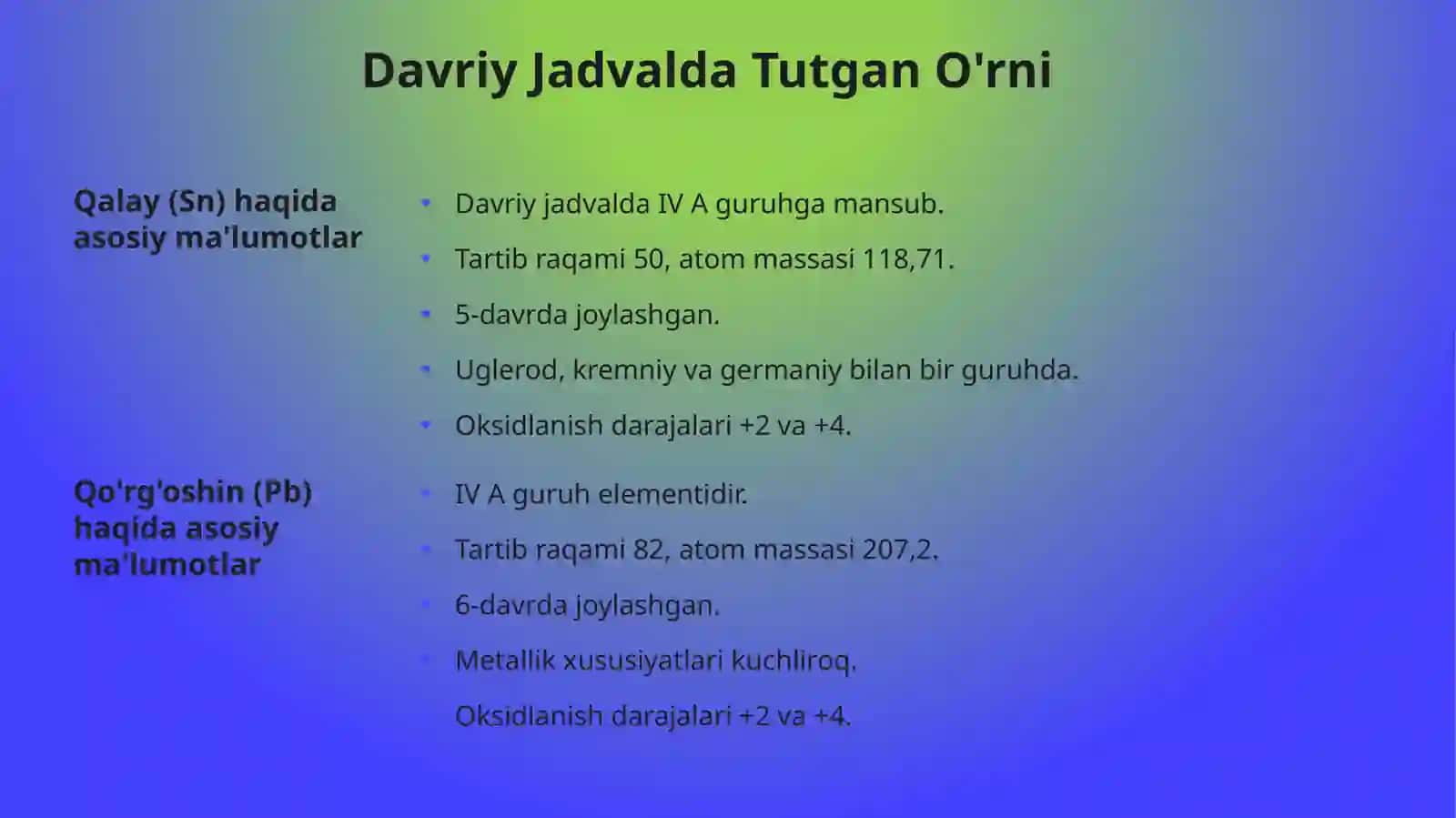 Qalay va Qo'rg'oshin Birikmalari 3