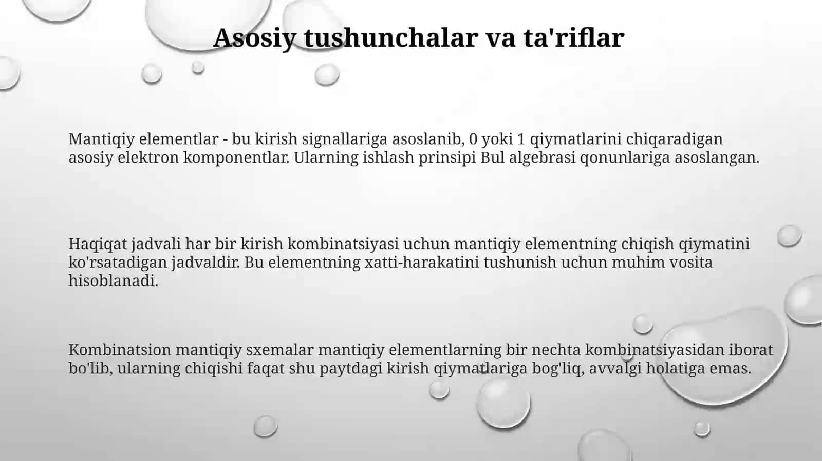 Mantiqiy elementlar(AND, OR, NOT, NAND, NOR, XOR)vaularningishlashprinsipi 3