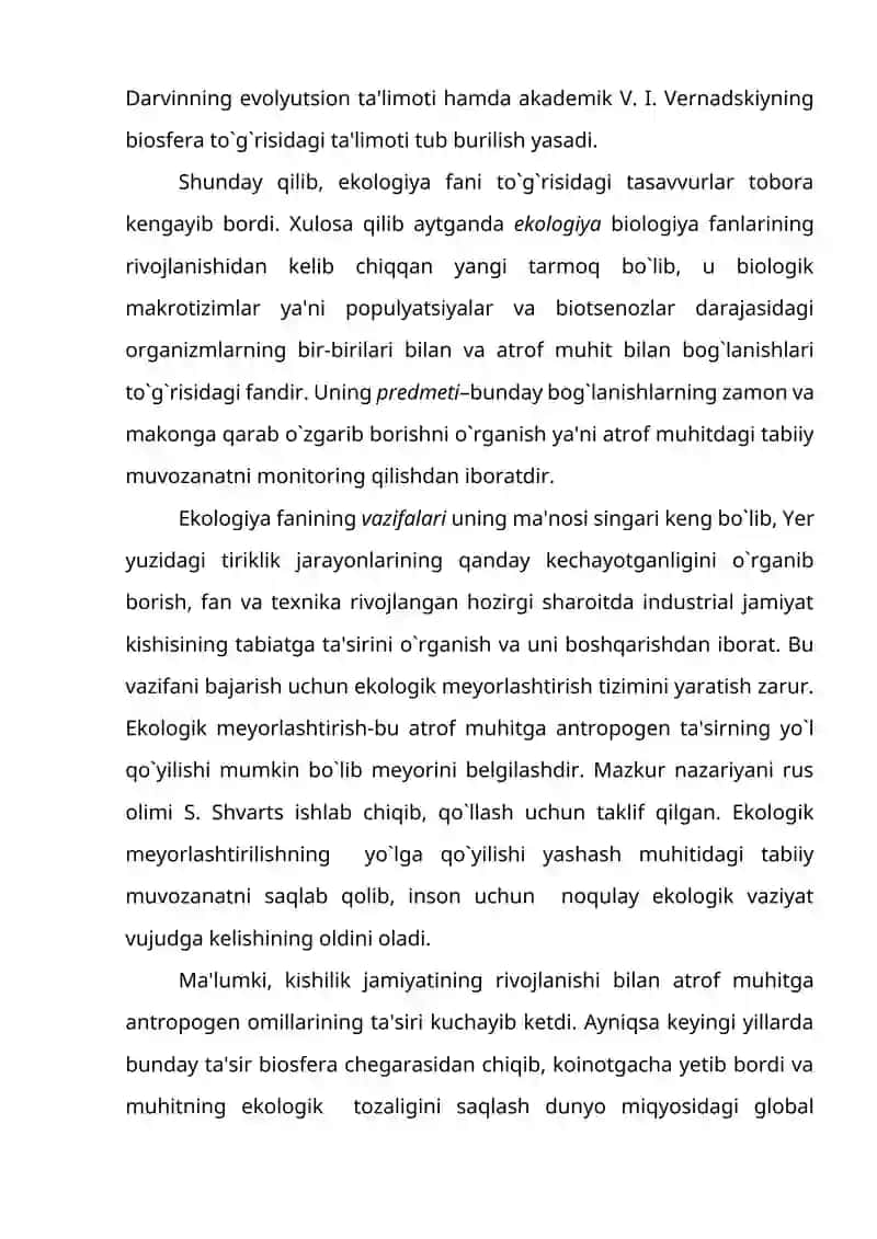 Ekologiya fani va uning bo’limlari 3