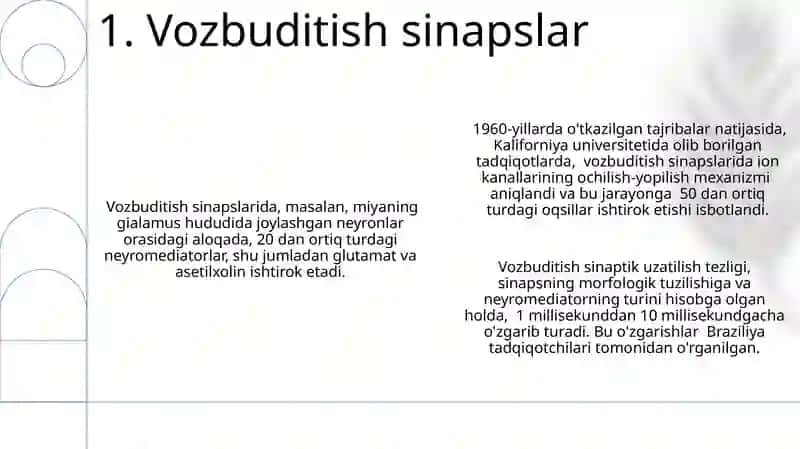 Sinaps va mediatorlarning umumiy tasnifi 3