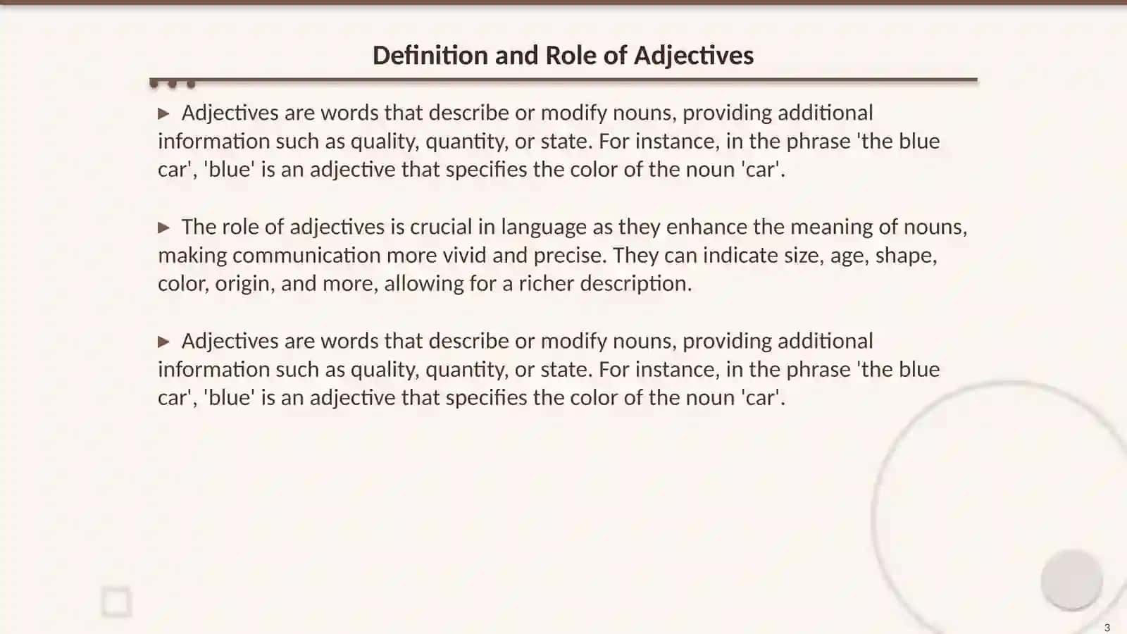 The characteristic features of adjectives as a part of speech 3