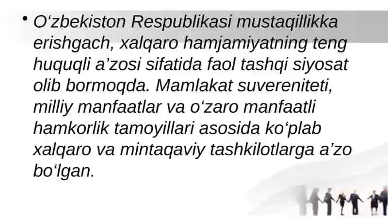 O`ZBEKISTONNING XALQARO TASHKILOTLAR BILAN HAMKORLIK ALOQALARI 3