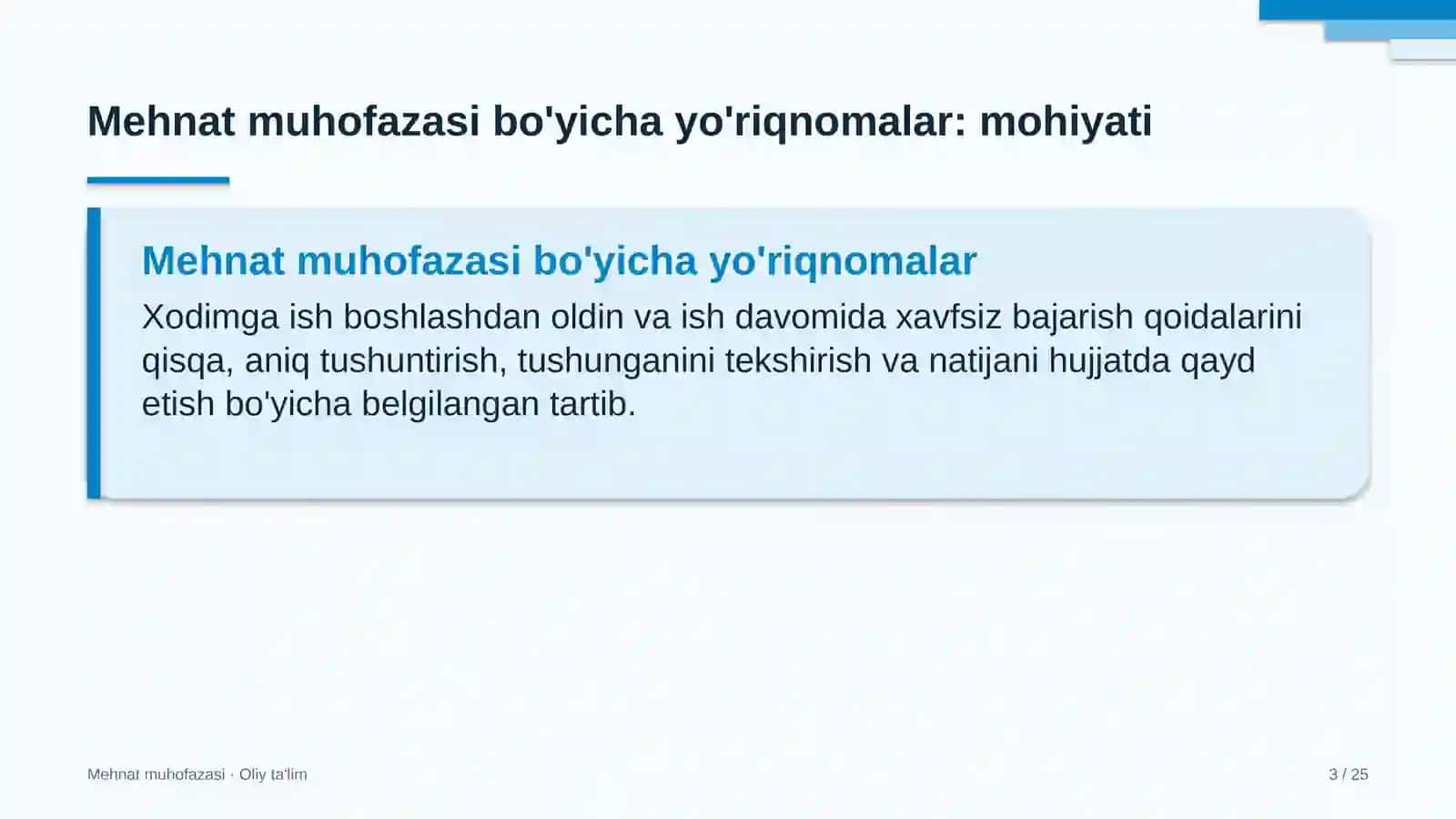 dizayn studiyalarida mehnat muhofazasi bo'yicha yo'riqnomalar o'tkazish 7111 3