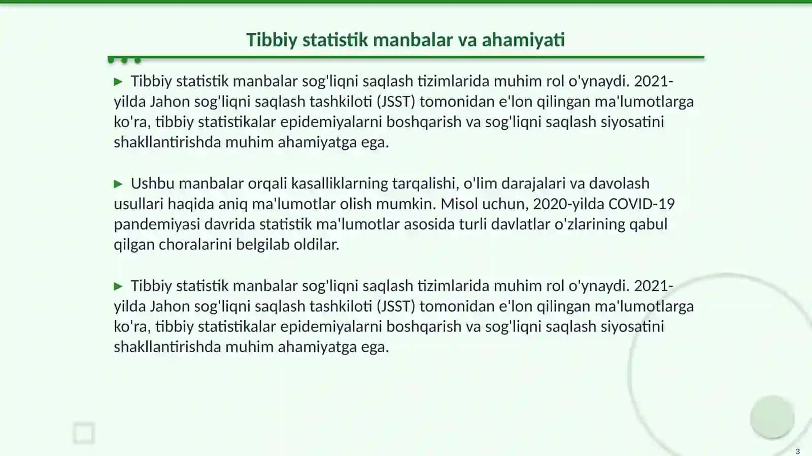 Tibbiy statistik manbalar va ularning ahamiyati 3