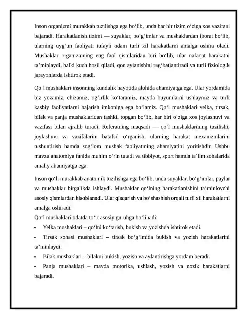 Qo’l mushaklari tuzilishi joylashuvi vazifalari 3