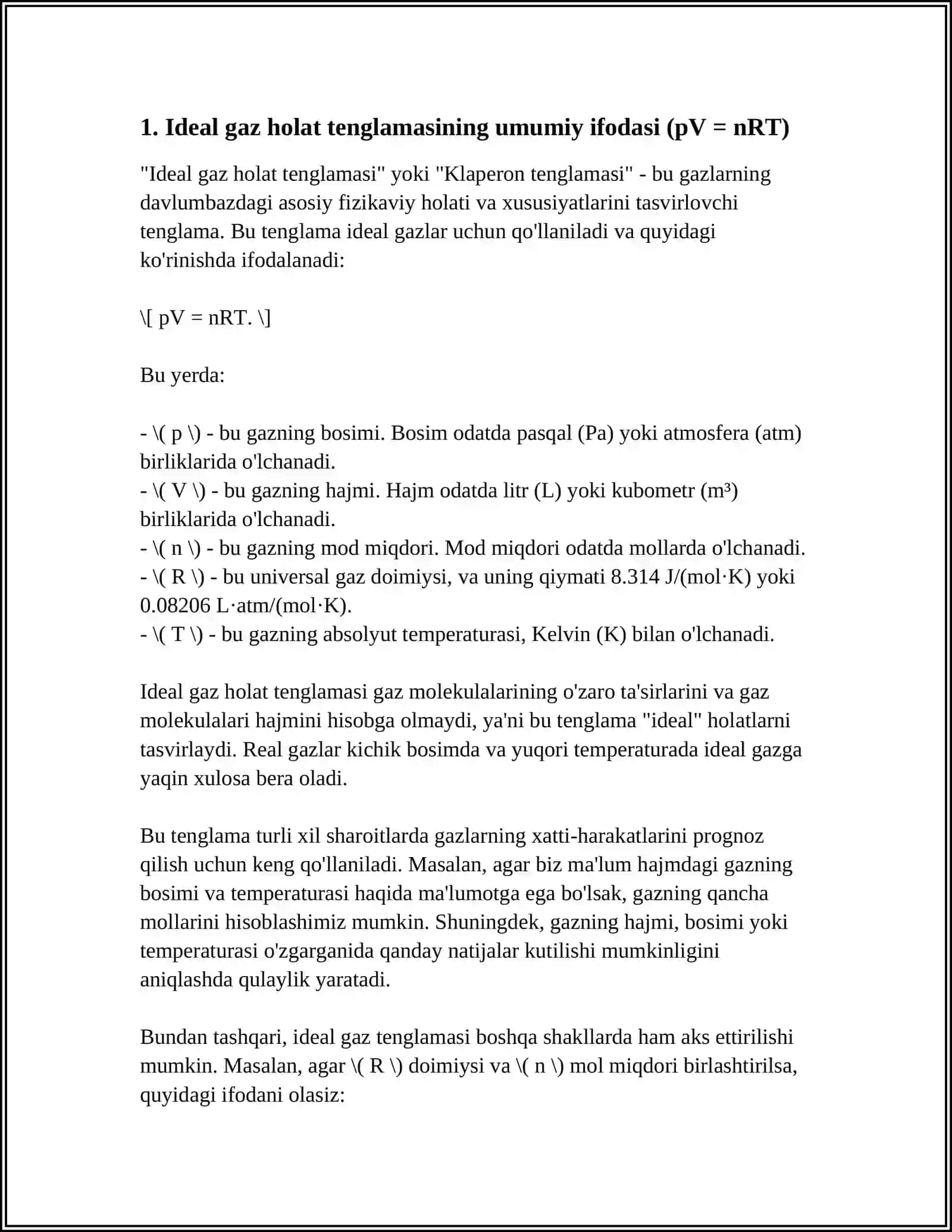 IDEAL GAZ HOLAT TENGLAMALARI 3