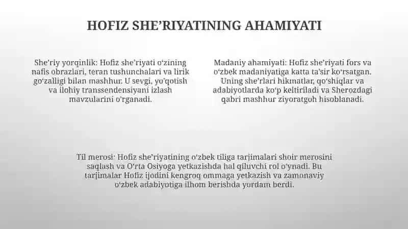 Xòja Hofiz She'Riyatining Òzbekcha Tarjimalari 3