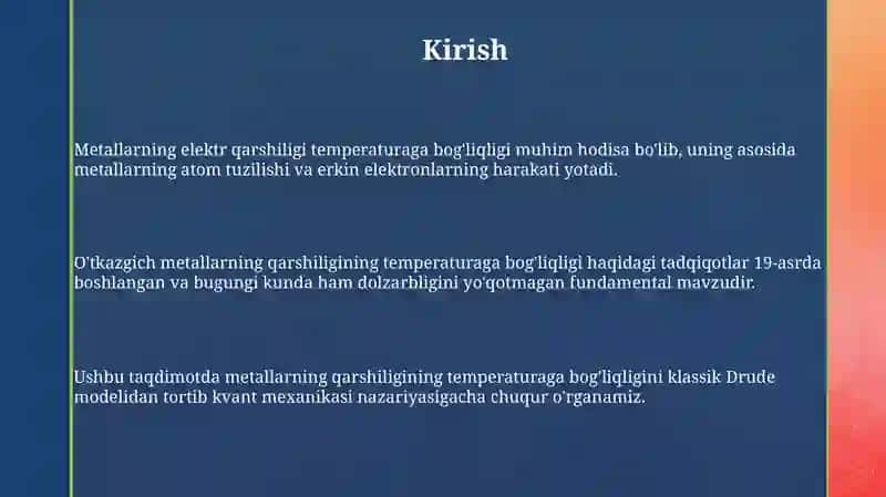 Metall o'tkazgichlar qarshiligining haroratga bog'liqligi 3