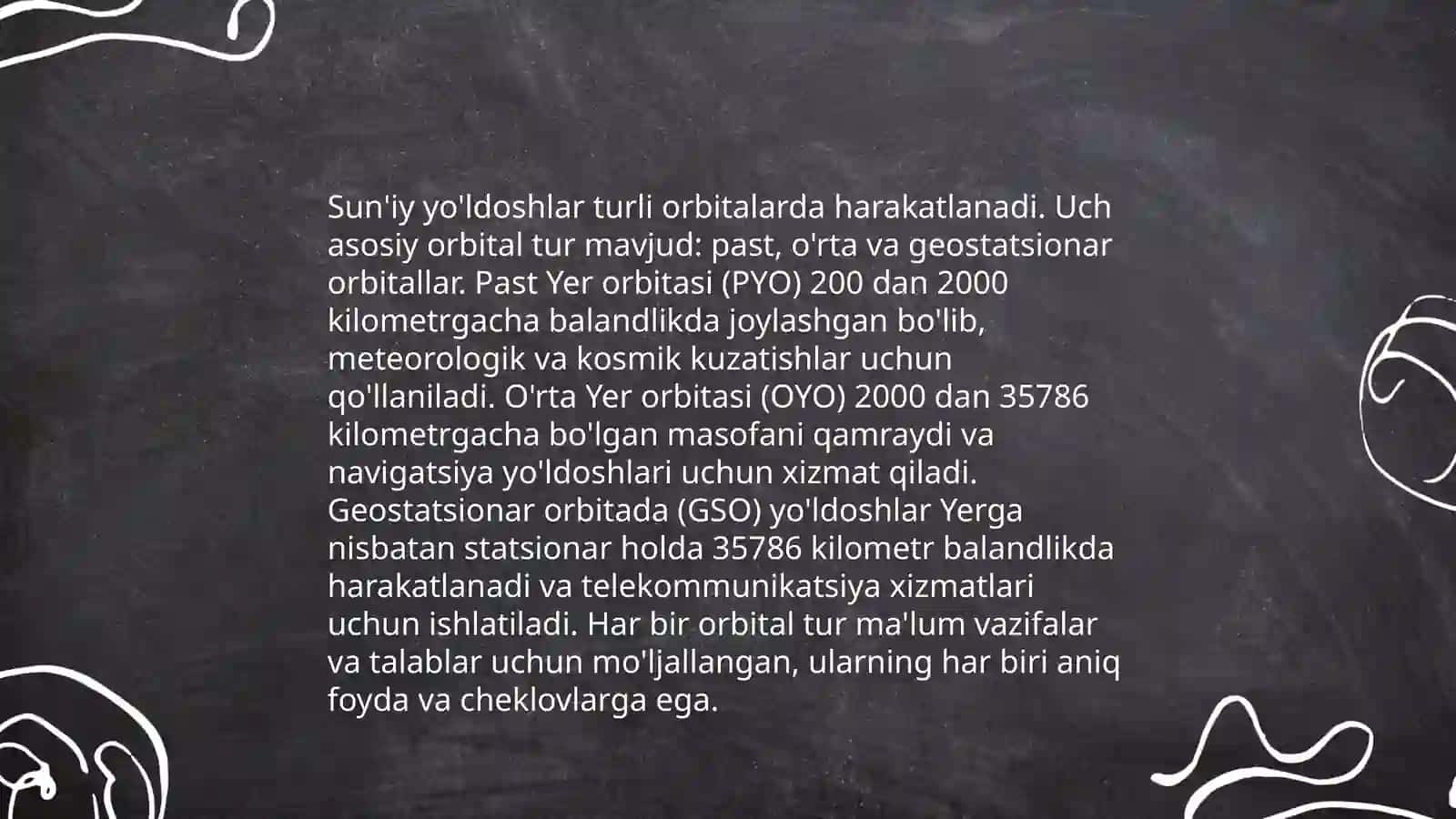 Yer atrofida uchishlar yer suniy yoldoshlari harakati 3