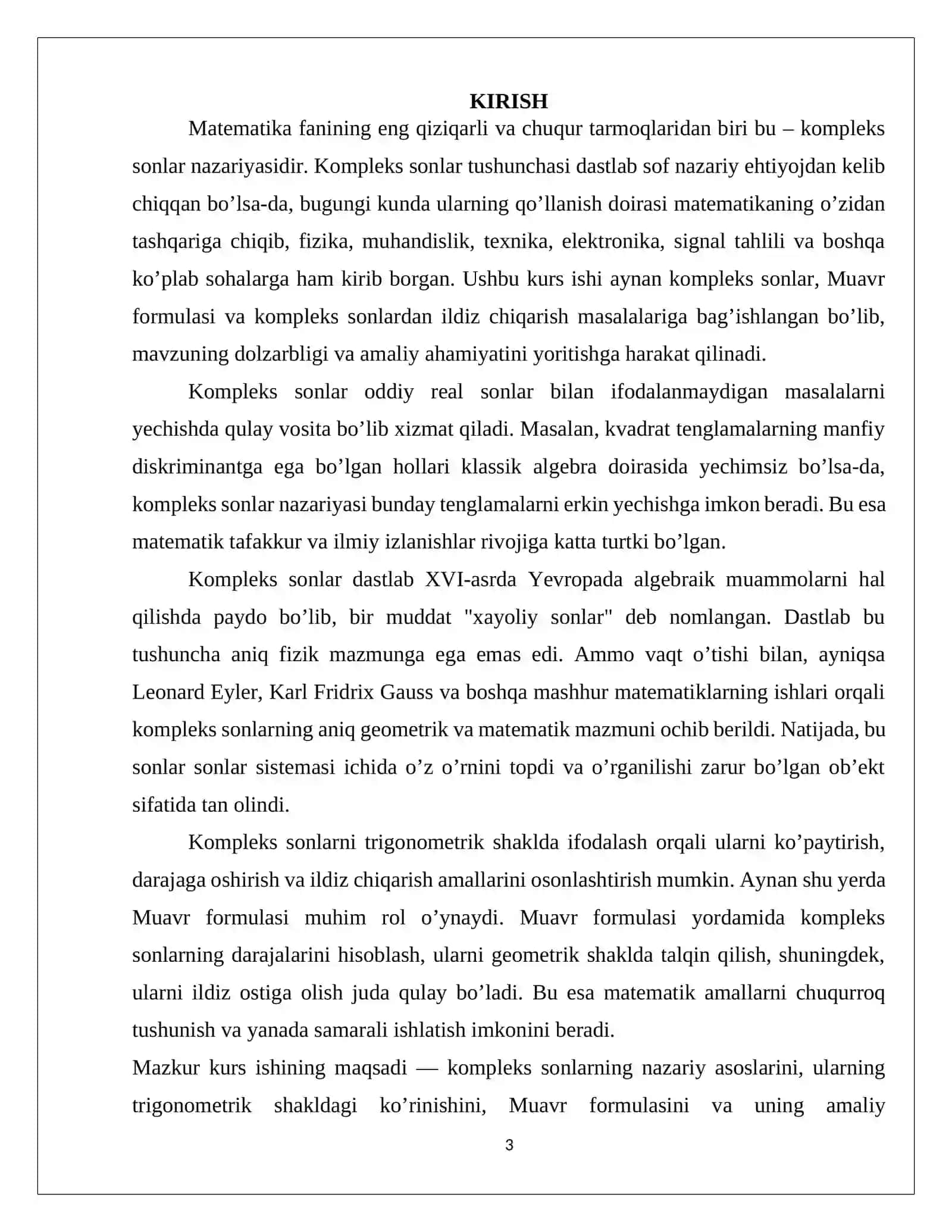 “MUAVR FORMULASI, KOMPLEKS SONDAN ILDIZ CHIQARISH” 3
