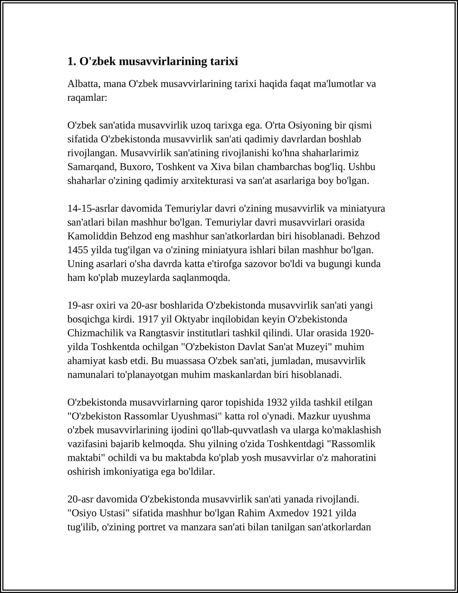 O'zbek Musavvirlari Ochiq Dars 3