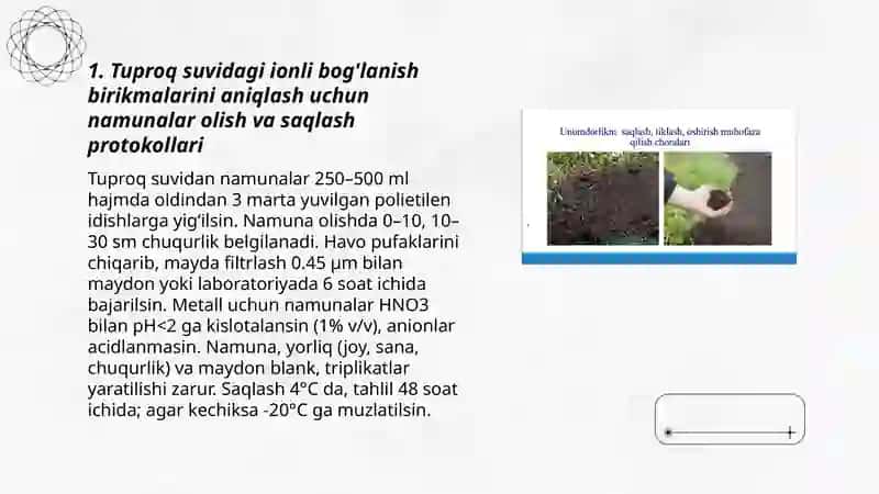 Tuproq suvning ionli bog'lanish birikmalarini aniqlash 3