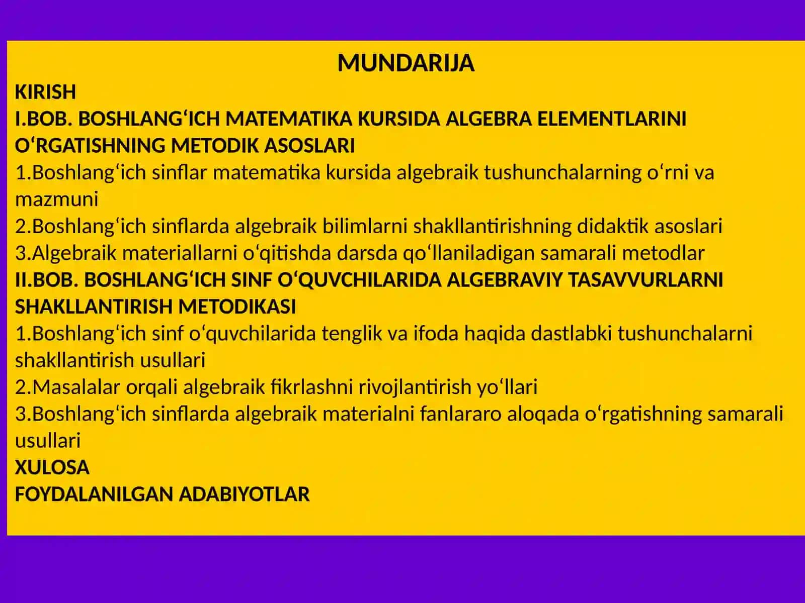 Algebraik materiallarni o'qitish metodikasi 3