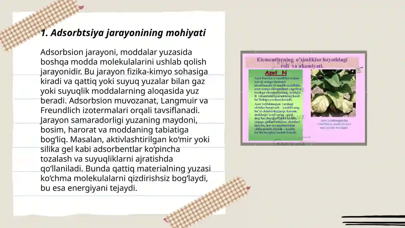 Adsorbtsiya jarayonining ahamiyati 3