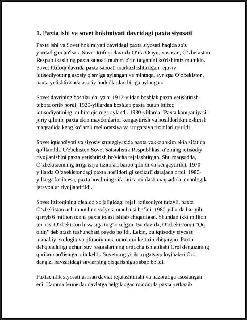 O’ZBEKISTONNING ENG YANGI TARIXI FANIDAN “PAXTA ISHI” MAVZUSIGA 3