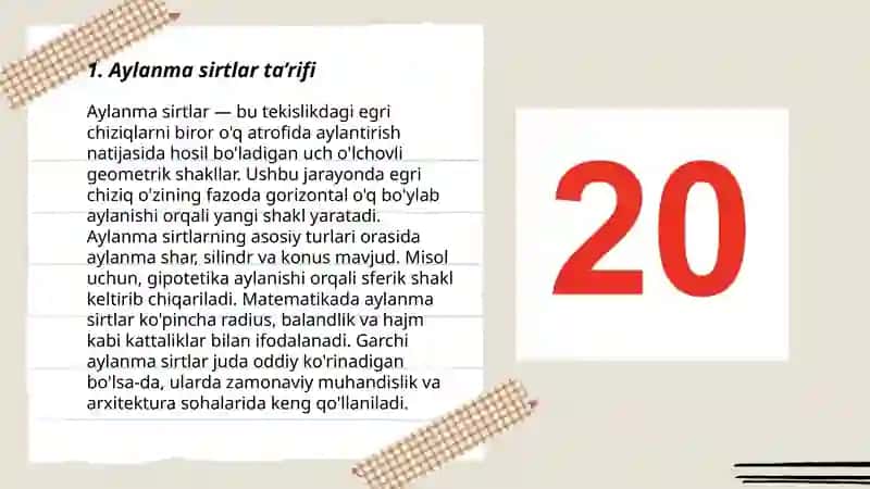 Aylanma sirtlar va ularning tenglamalari 3