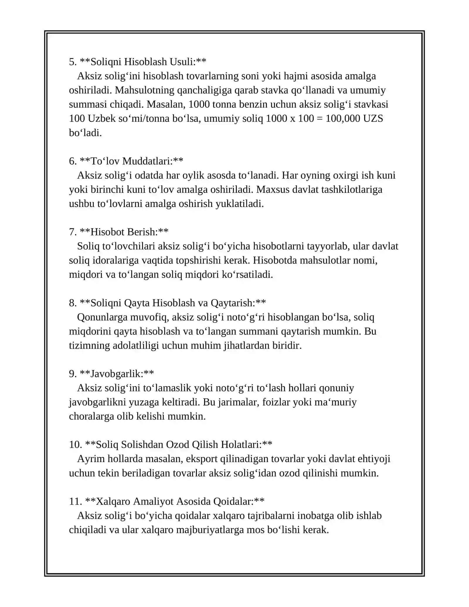 AKSIZ SOLIGʻI, SOLIQNI TOʻLASH TARTIBI 3