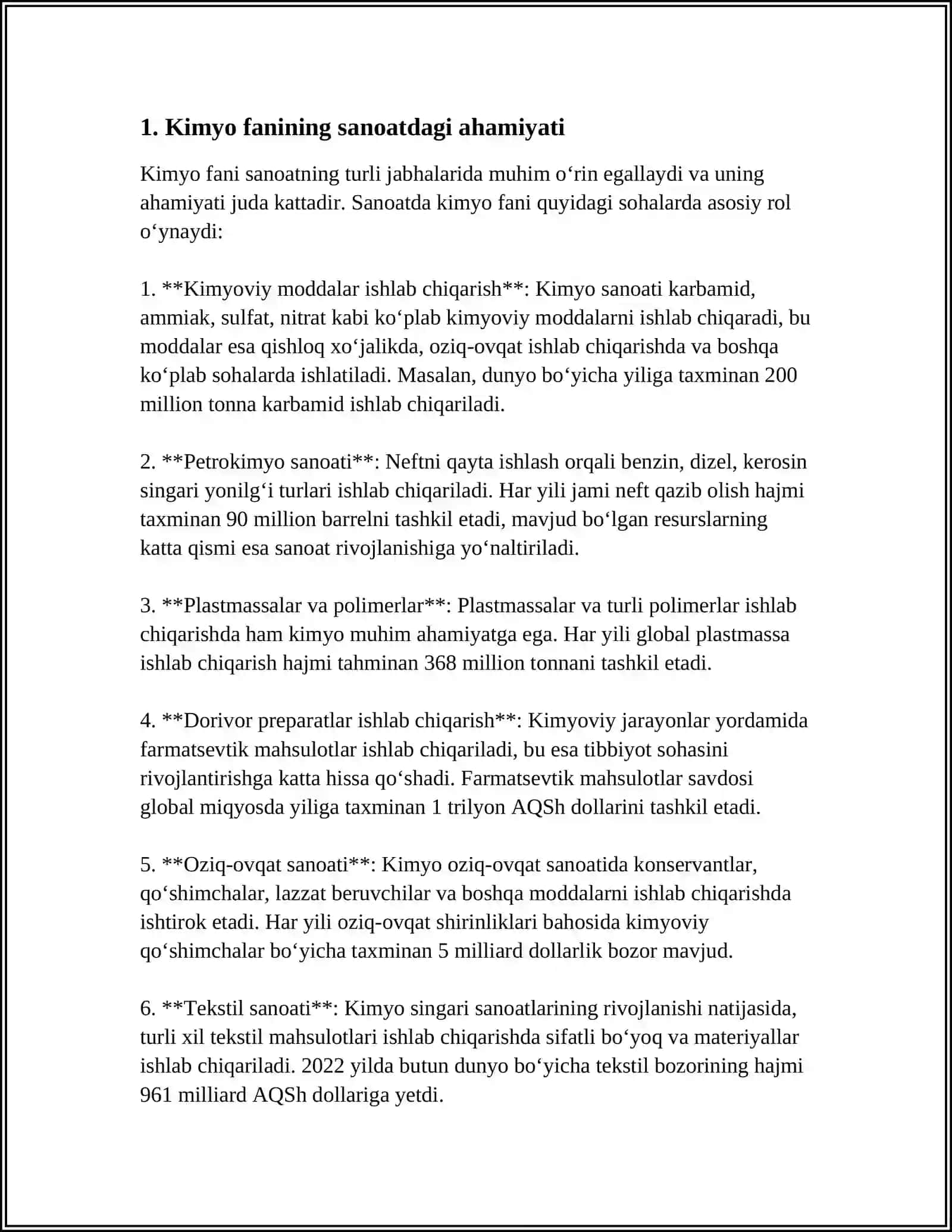 Kimyo Fanining Sanoat va Xalq XOʻJaligidagi Ahamiyati 3