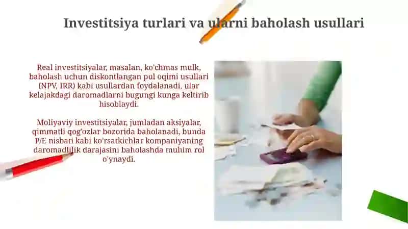 Investitsiya turlari va ularni baholash usullari 3