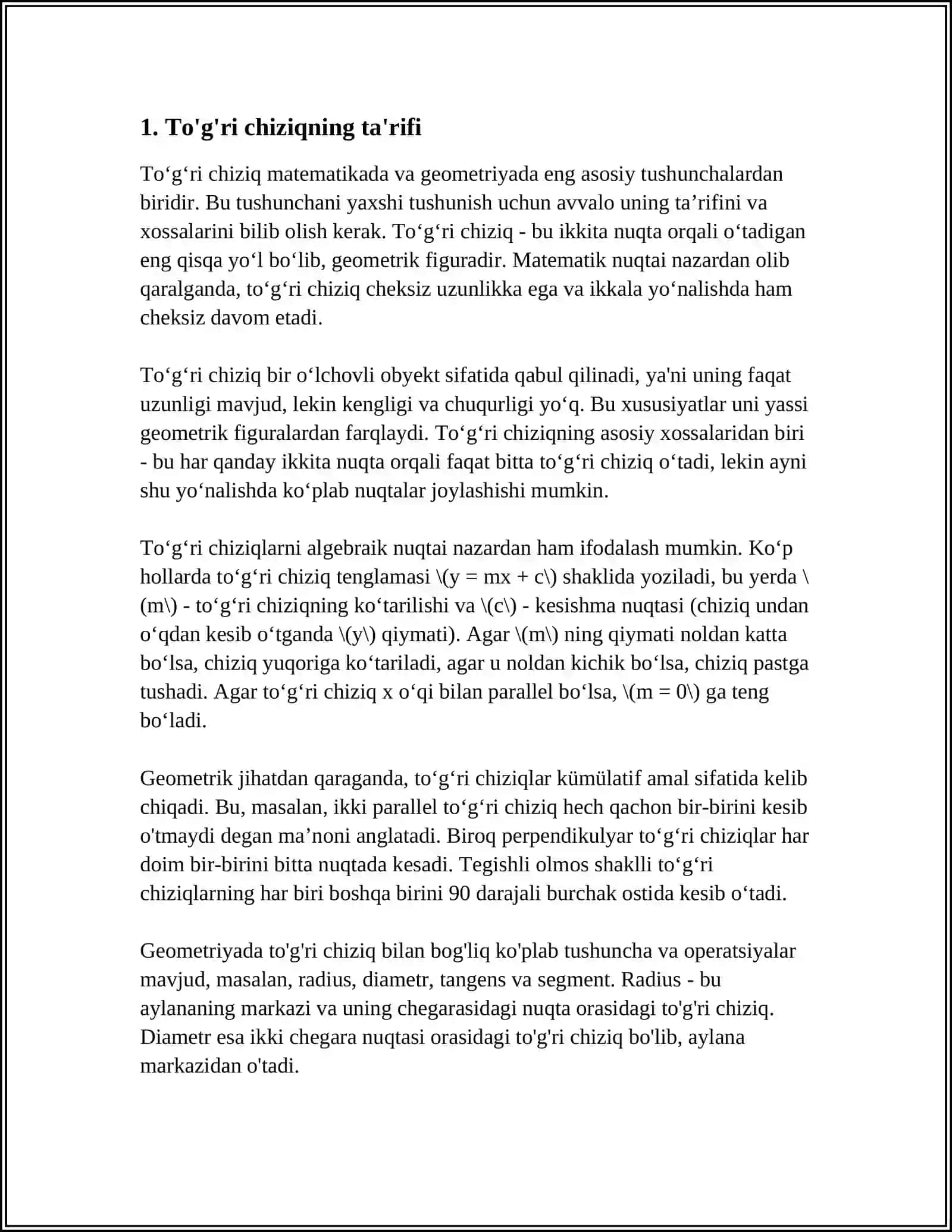 FAZODA TO'G'RI CHIZIQ VA UNING TEGLAMALARI 3