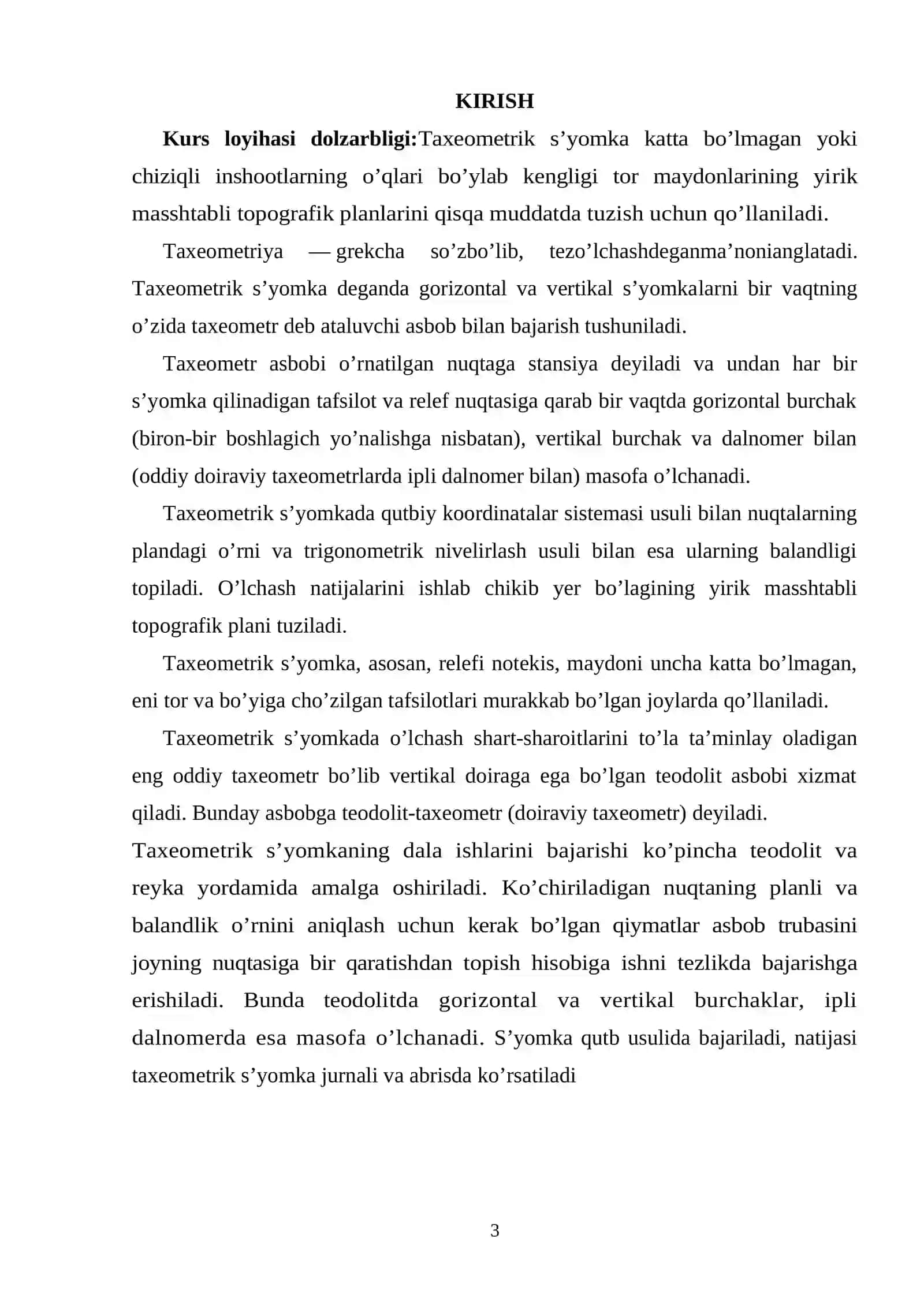 Taxeometrik s’yomka mohiyati s’yomkani bajarishda 3