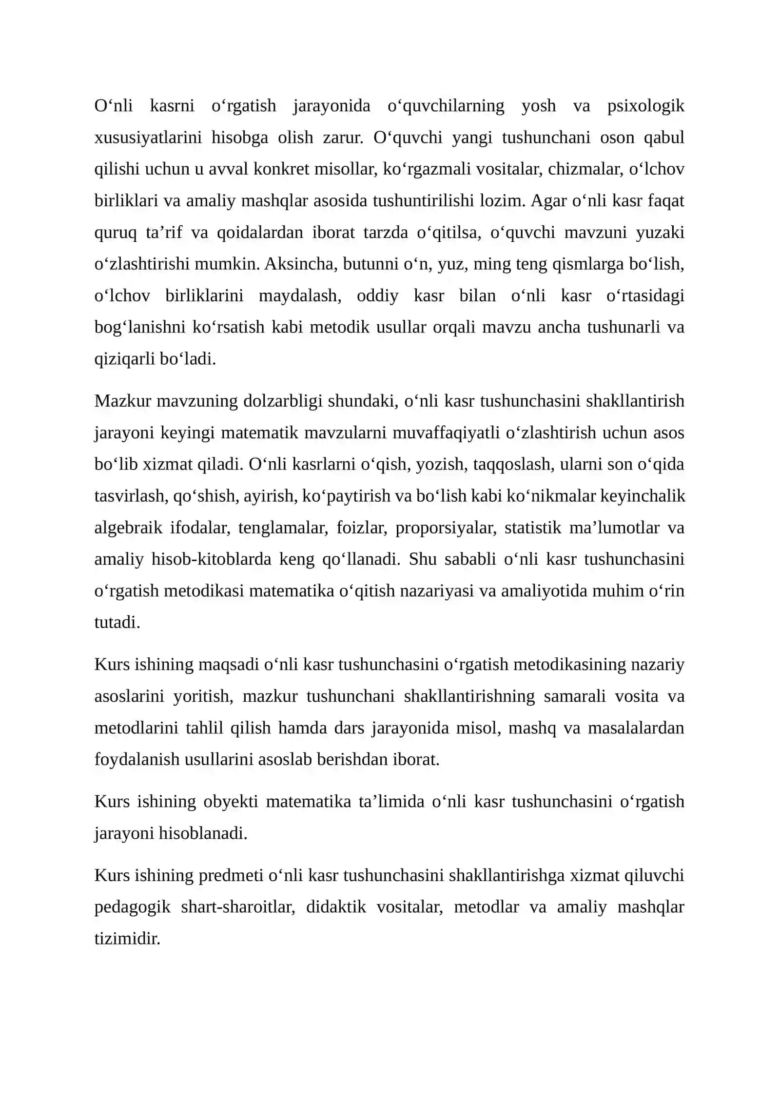 O‘NLI KASR TUSHUNCHASINI O‘RGATISH METODIKASI 3