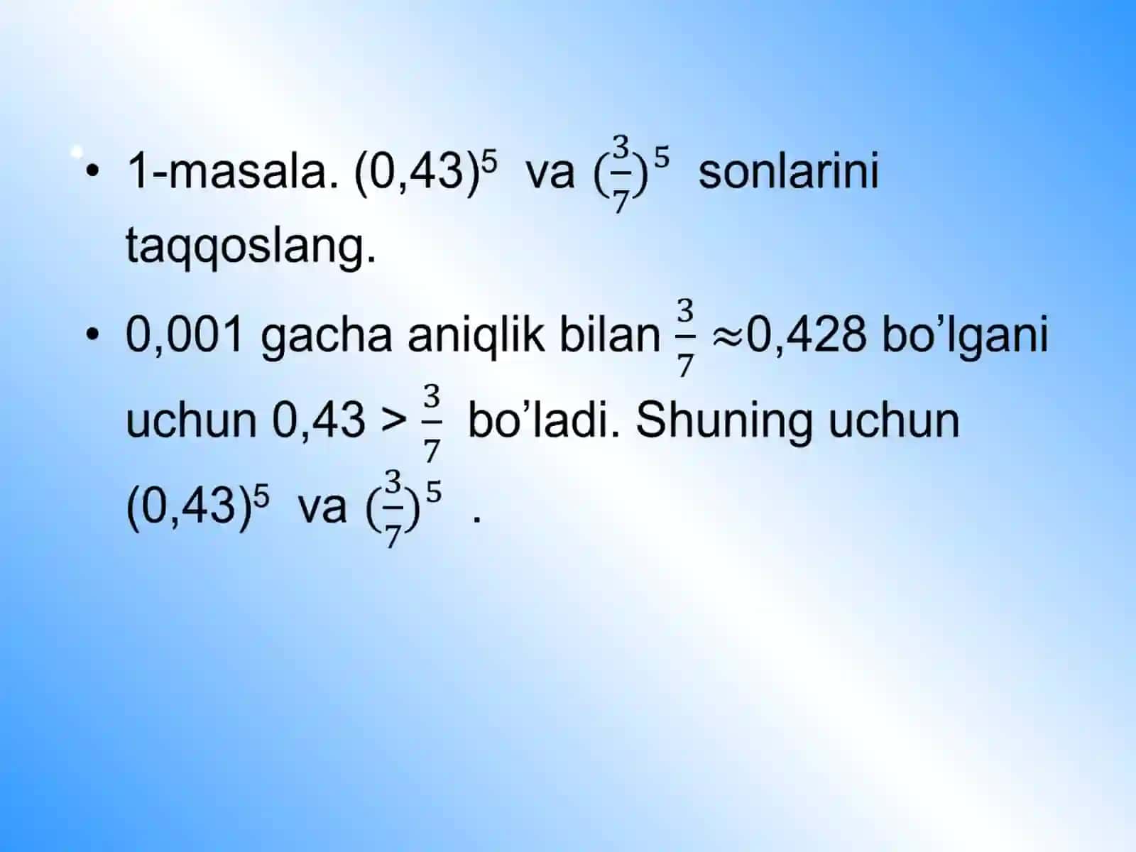 Sonli  tengsizliklarni  darajaga   ko’tarish 3