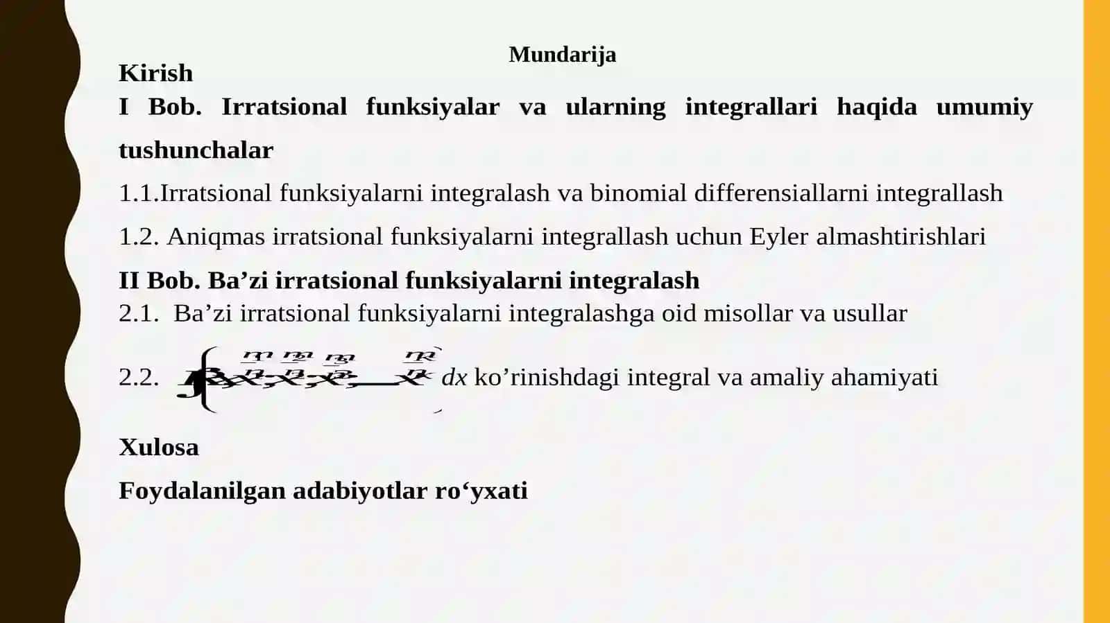 BA’ZI IRRATSIONAL FUNKSIYALARNI INTEGRALASH 3