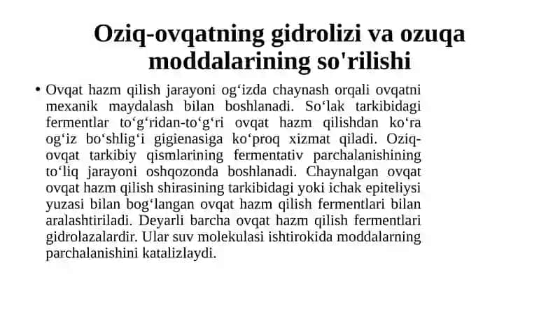 Oshqozon ichak tizimi biokimyosi 3