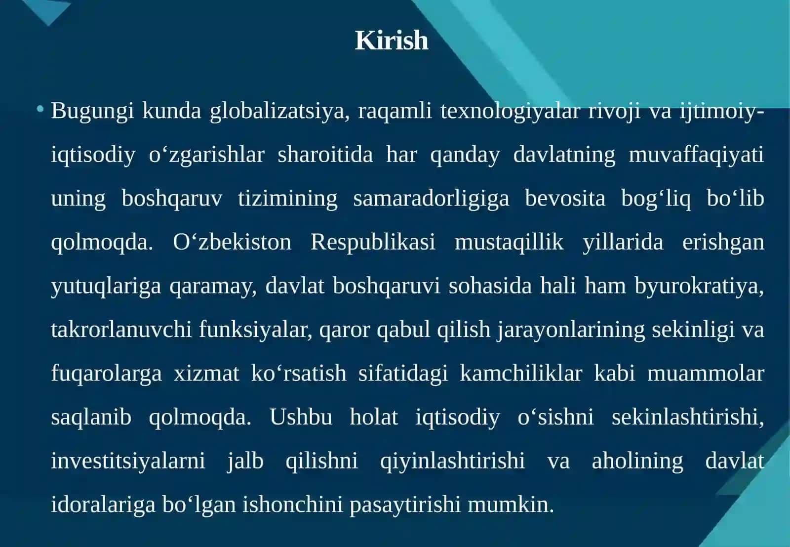 Davlat boshqaruvini isloh qilish yo’nalishlari 3