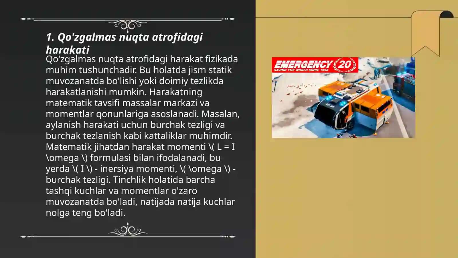 Qo'zgalmas nuqta atrofidagi harakati 3