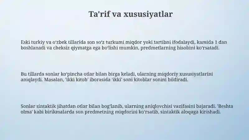 Eski o'zbek va eski turkiy tilida son so'z turkumi 3