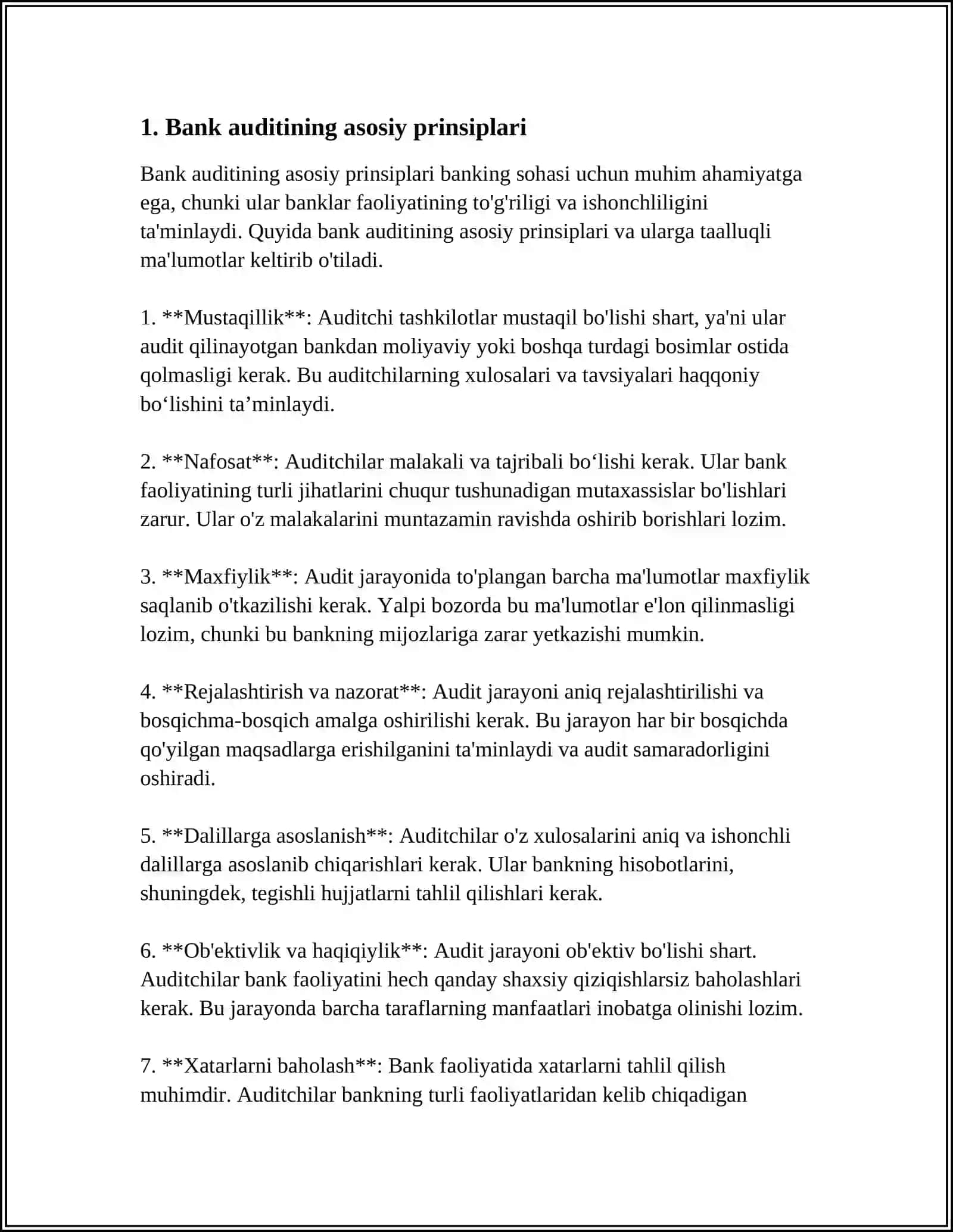 BANK AUDITORLARIGA KASBIY ERIKA TALABLARI 3