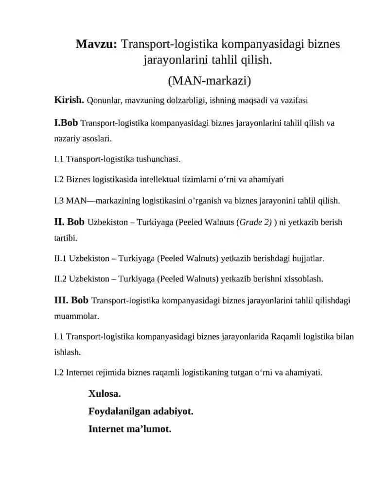 Transport-logistika kompanyasidagi biznes jarayonlarini tahlil qilish 3