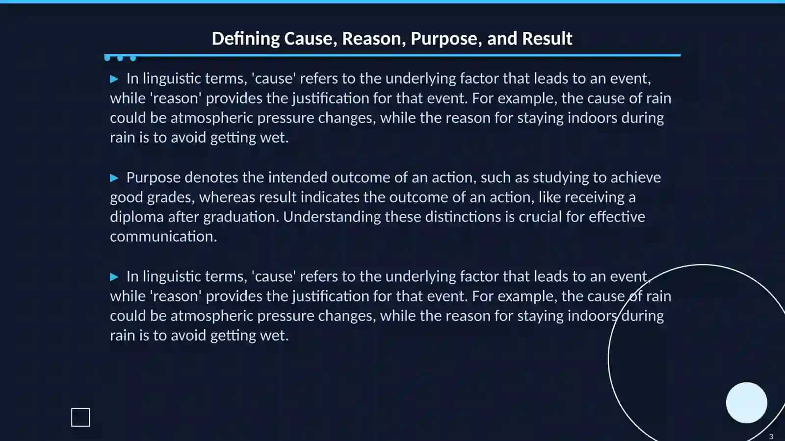 Defining Cause, Reason, Purpose, and Result in English 3